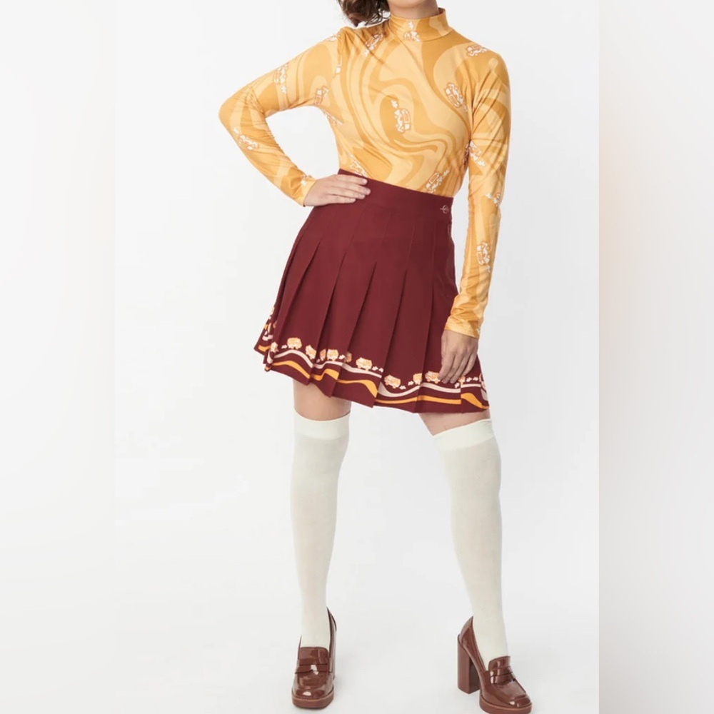 Scooby Doo x Smak Parlour Mystery Machine Border Mini Skirt, Maroon, M/6-8, NWT